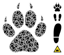 Vector Tiger Footprint Collage Is Designed With Randomized Recursive Tiger Footprint Parts. Recursive Collage From Tiger Footprint.
