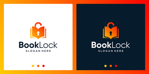 Open book logo design inspiration with padlock design logo. Premium Vector