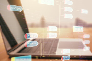 Poster - Abstract creative coding illustration on modern computer background, software development concept. Multiexposure