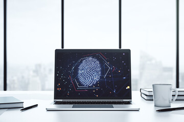 Poster - Abstract creative fingerprint concept on modern laptop screen. 3D Rendering