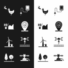 set location and tree, flower statistics, chicken farm camera, sensor, wind turbine, smart with dron