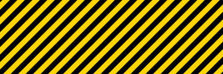 Sticker - Black and yellow diagonal line striped. Blank vector illustration warning background. Hazard caution sign tape. Space for text