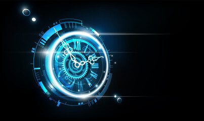 Wall Mural - abstract futuristic technology background with clock concept perspective view and time machine, vect