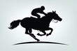 Vector illustration of race horse with jockey. Black isolated silhouette on white background. Equestrian competition logo. vector image.
