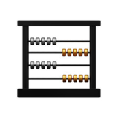 3d illustration of black abacus with golden and silver beads. Abacus 3d illustration. Abacus with metal colored beads. 