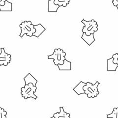 Sticker - Grey line French poodle dog icon isolated seamless pattern on white background. Vector