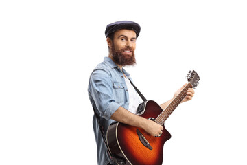 Sticker - Bearded guy playing an acoustic guitar