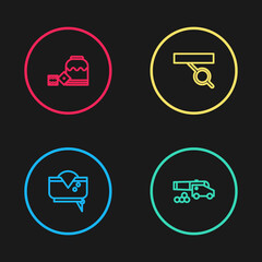 Poster - Set line Pirate hat, Cannon with cannonballs, eye patch and game dice icon. Vector