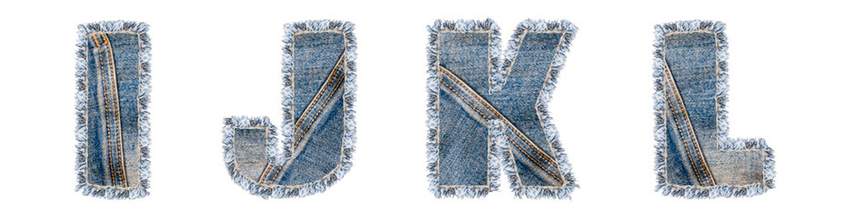 Letters I, J, K, L from jeans on a white background