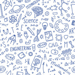 Wall Mural - Pattern from STEAM education doodle. Science, technology, engineering, art, mathematics. 