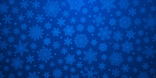 Christmas Background Of Big And Small Complex Snowflakes In Blue Colors