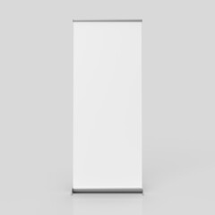 Wall Mural - Roll up banner stand isolated on white clean background, Design Template blank pop up banner display template for mockup and illustration, 3D Rendered.