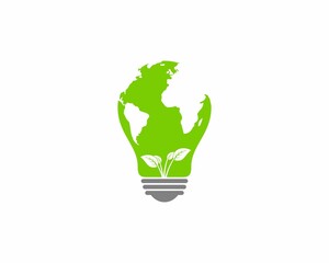 Sticker - Green world map in the light bulb illustration