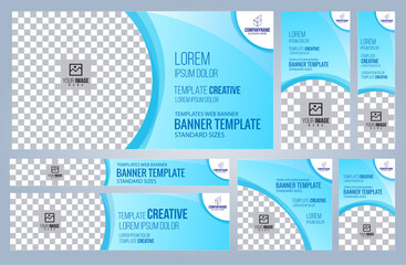 Wall Mural - Set of Blue Web banners templates, Standard sizes with space. Vector illustration