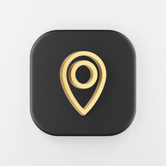 Poster - Location gold symbol linear outline icon. 3d rendering black square button key, interface ui ux element.
