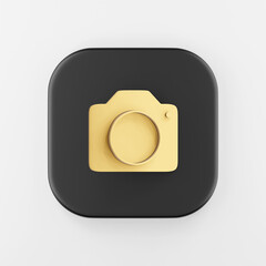 Poster - Gold photo camera icon in flat style. 3d rendering black square button key, interface ui ux element.