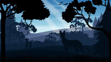 Wall Mural - Forest landscape silhouette background