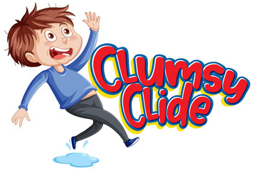 Sticker - Clumsy Clide logo text design with a clumsy boy