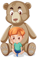 Sticker - Little boy with big teddy bear on white background