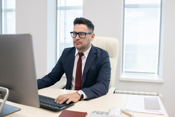 Aufkleber - Director of contemporary company working over new business project in front of computer monitor