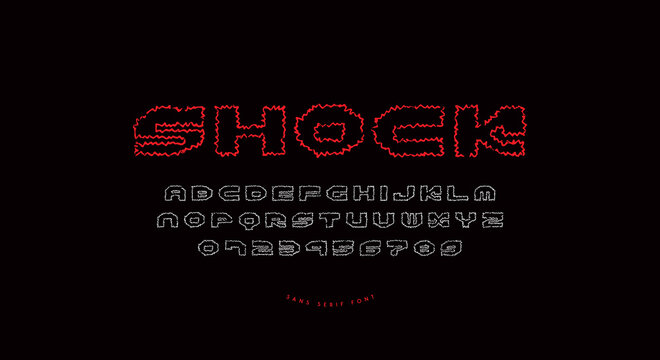 Wide hollow sans serif font in the style of hand drawn graphic