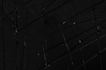 Wall Mural - Black abstract chaos texture with scratches and cracks. Weathered dark grunge paper