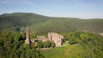 Wall Mural - Aerial view of the monastery ruin 'Kloster Limburg' on a sunny day in Bad Dürkheim, Germany
