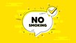 No smoking banner. Check mark yellow chat banner. Stop smoke sign. Smoking ban symbol. Now open approved chat message. Checklist background. Vector