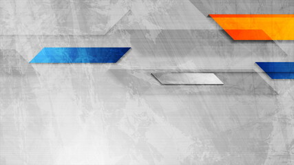 Blue, orange and grey grunge technology abstract background