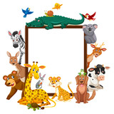 Fototapeta Pokój dzieciecy - Empty wooden frame with various wild animals