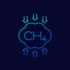 Wall Mural - methane, CH4 emissions reduction line vector icon