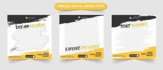Wall Mural - set of tour travel and journey holiday sale social media post square web banner ads flyer or poster 