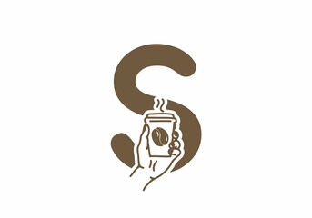 Poster - Brown color of S initial letter with line art coffee cup