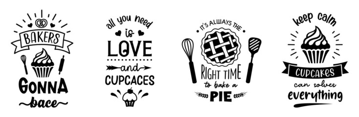 Wall Mural - Set of baking signs with quotes and saying. Bake emblem designs. Cooking symbols. Kitchen badge.