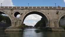 Boat Ride On The Tiber In Rome.On The River To Sail
