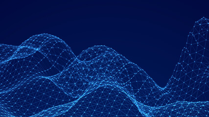 Leinwandbilder - Beautiful curved wave on a dark background. Digital technology background. Concept of network. 3D