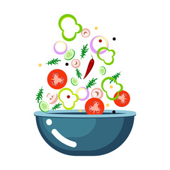 Wall Mural - Green salad of fresh vegetables in a transparent salad bowl object isolated on a white background