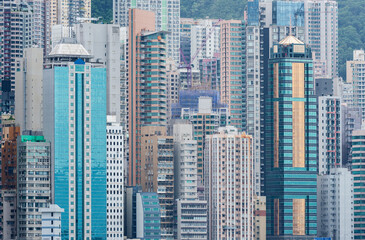  Exterior of high rise buildings in downtown district of Hong Kong city