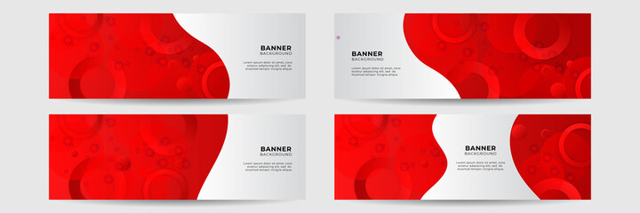 Wall Mural - Set of abstract red banner background with 3d overlap layer and wave shapes. Geometric, polygonal Abstract background, texture, advertisement layout. web page. header for website.
