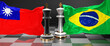 Taiwan Brazil summit, fight or a stand off between those two countries that aims at solving political issues, symbolized by a chess game with national flags, 3d illustration