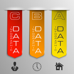 Fototapete - Information infographic statistic vector presentation. Graphic composition for your business presentations. Three glossy Arrow for your annotations. Three color sticker for registration of proposals