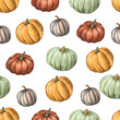 Watercolor pumpkins seamless pattern. Fall season background. Thanksgiving. Helloween wallpaper
 