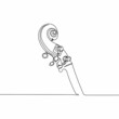 Continuous one line drawing of a detail of the neck of a double bass in silhouette on a white background. Linear stylized.