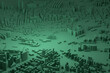 green aerial view of city buildings 3d rendering green map background