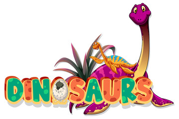 Wall Mural - Dinosaur cartoon character with font banner