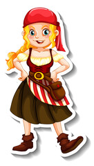 Canvas Print - Sticker template with a pirate girl cartoon character isolated