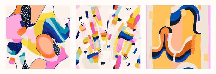 hand drawn cute colorful trendy pattern set. dynamic abstract doodle shapes. fashionable template fo