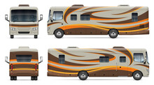 Recreational Vehicle Vector Wrap Mockup On White For Vehicle Branding, Corporate Identity. View From Side, Front, Back. All Elements In The Groups On Separate Layers For Easy Editing And Recolor.