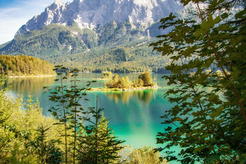 Wall Mural - autumn view of eibsee bayern, beautiful blue lake