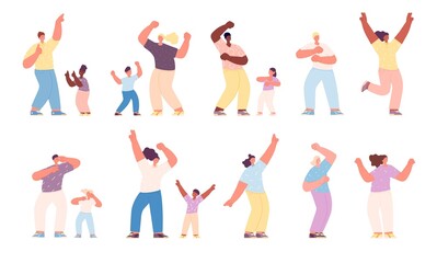 Canvas Print - Dancing family. Happy dancer children, activities isolated parents and kids. Joyful people, laughing mother dad daughter. Music party utter vector characters